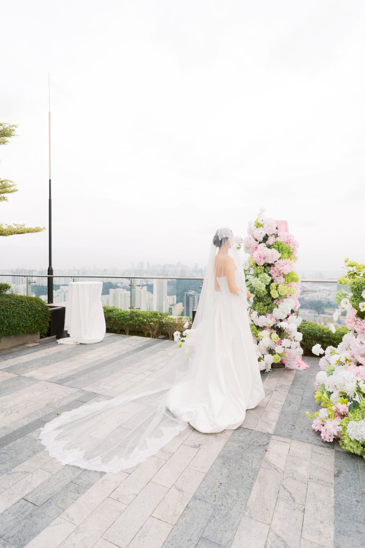 Zoe Duchess Satin Basque Waist A-Line Bubble Hem Wedding Dress with Cape | Bone and Grey Bridal | Affordable Minimal Simple Bridal Gowns Online Canada USA Singapore