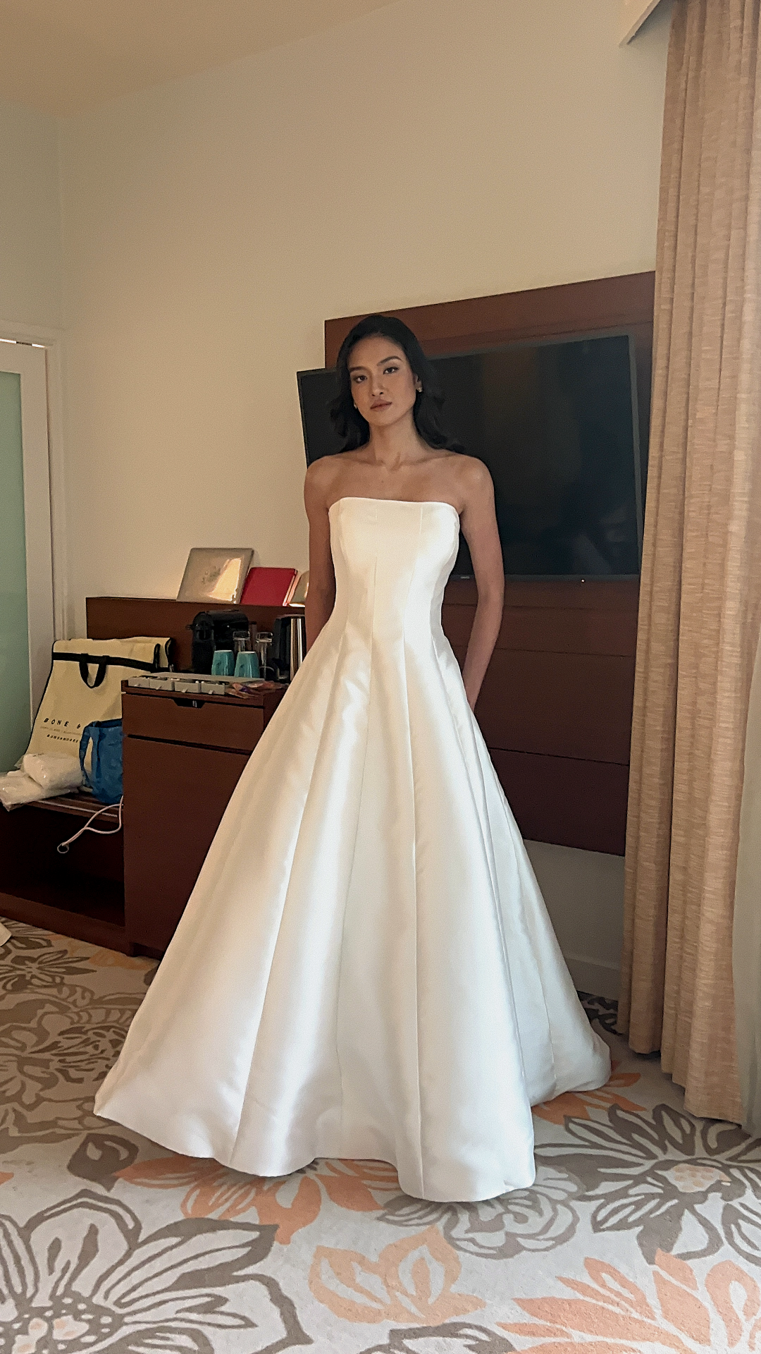 Aisha Strapless Straight Neckline A-Line Mikado Wedding Dress | Bone and Grey Bridal | Affordable Minimal Simple Bridal Gowns Online Canada USA Singapore
