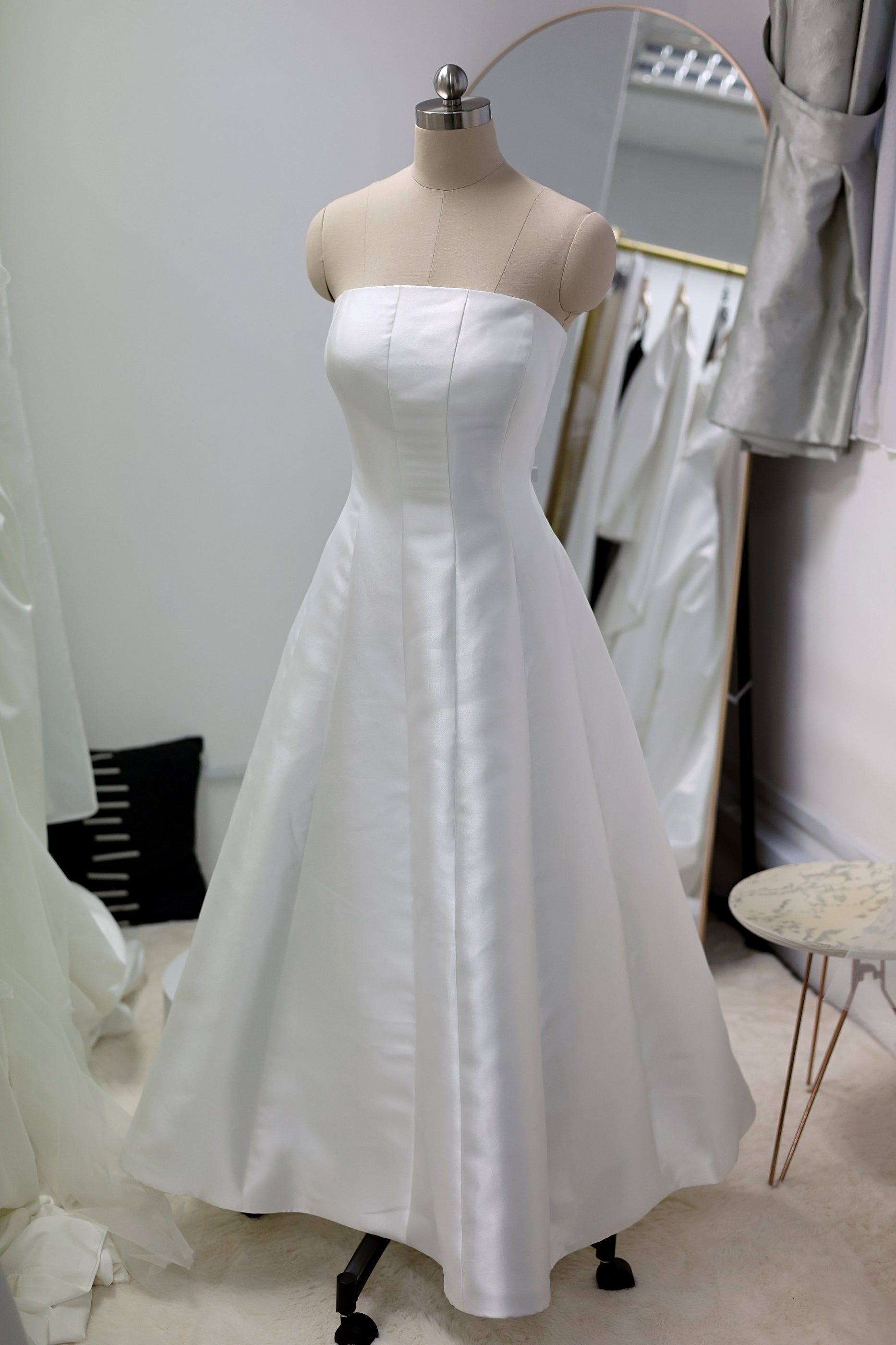 Aisha Strapless Straight Neckline A-Line Mikado Wedding Dress | Bone and Grey Bridal | Affordable Minimal Simple Bridal Gowns Online Canada USA Singapore