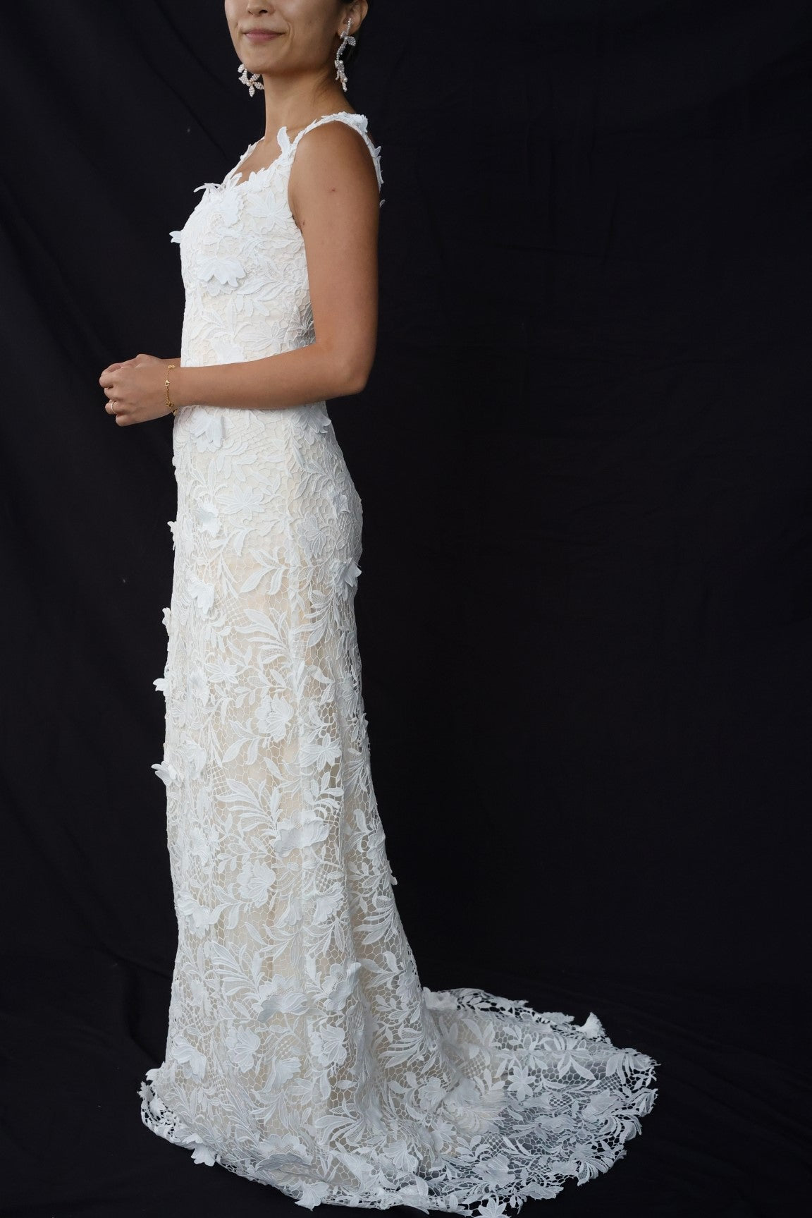 Florence Square Neck Guipure Lace Column Wedding Dress | Bone and Grey Bridal | Affordable minimal wedding dresses online Canada Singapore USA