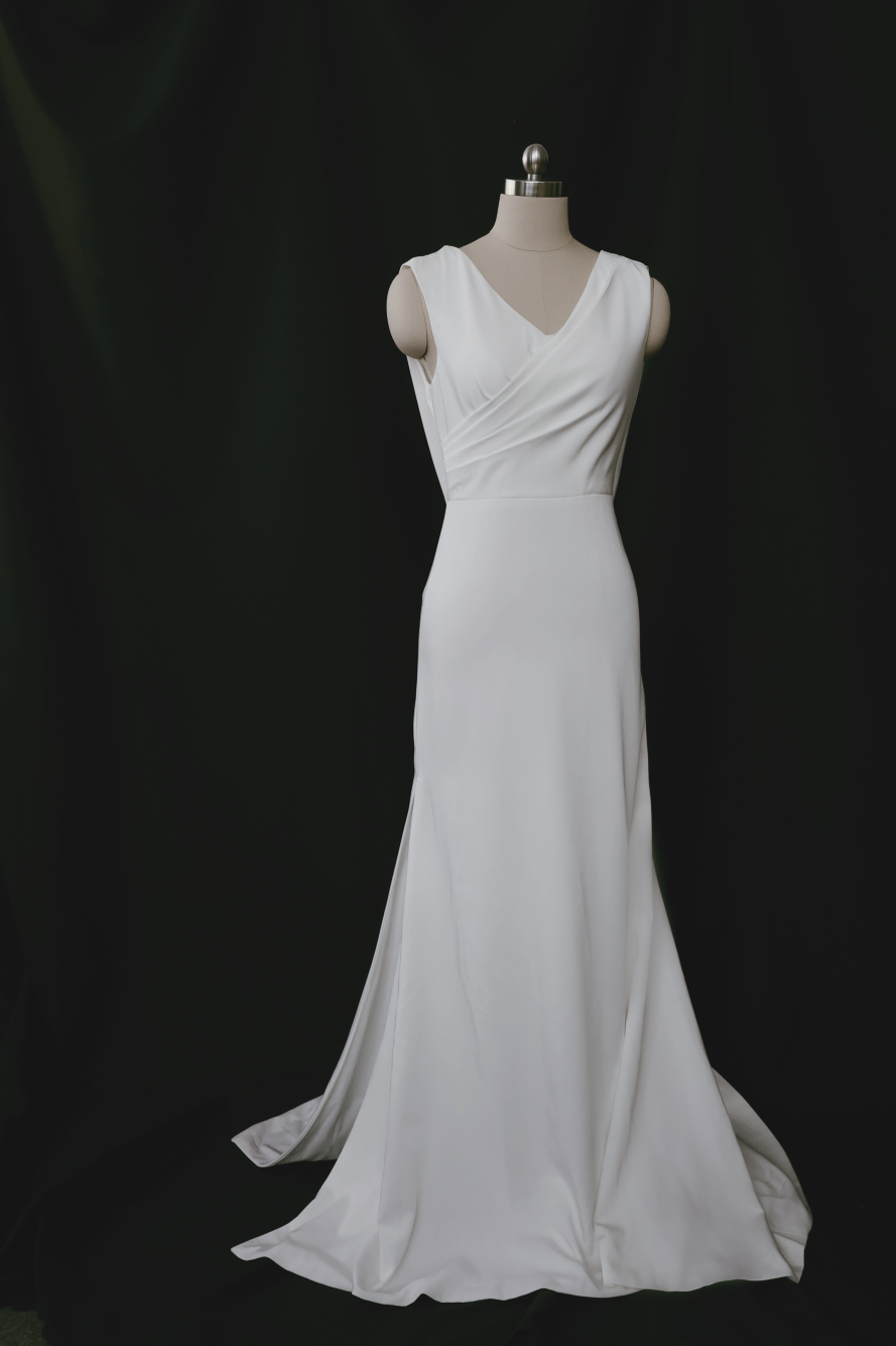 Celeste V-Neck Crepe Minimal Wedding Dress | Bone & Grey