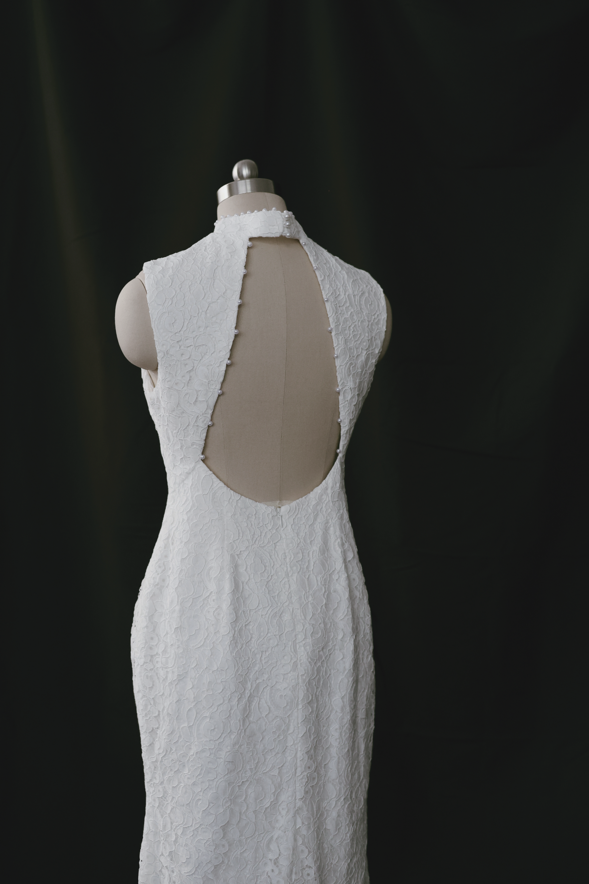 Mirine Modern Lace Qipao Cheongsam Column Wedding Dress Bone and