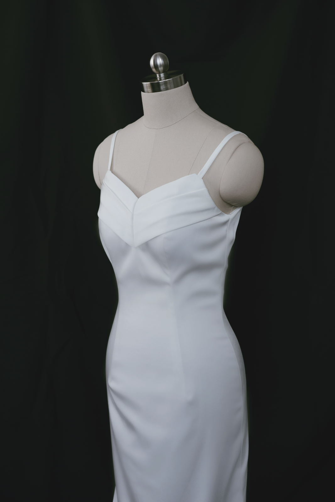 Saravine Spaghetti Strap Minimal Wedding Dress with Removable Bow | Bone & Grey