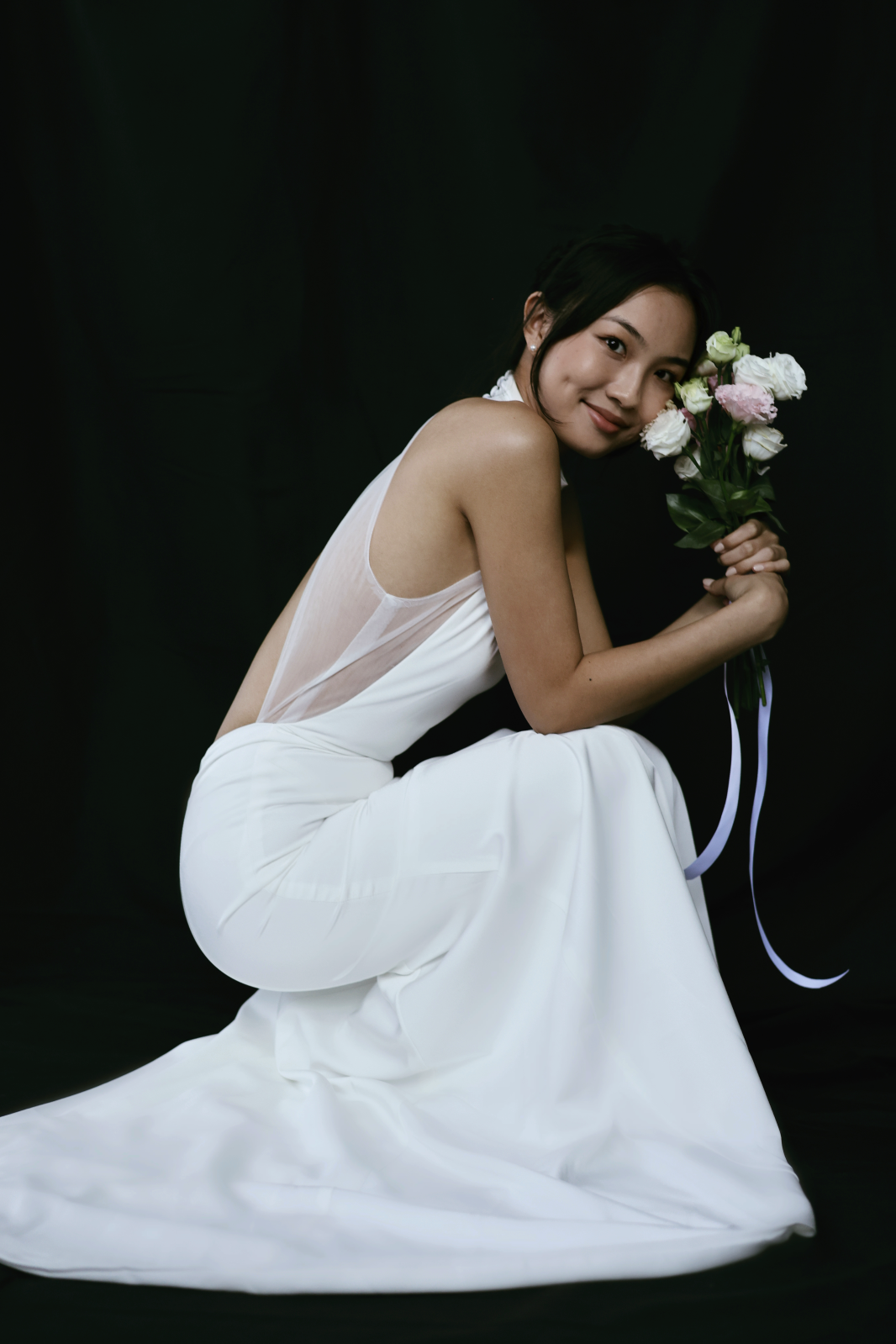 Shelly minimal halter crepe wedding dress with open back | Bone and Grey Bridal