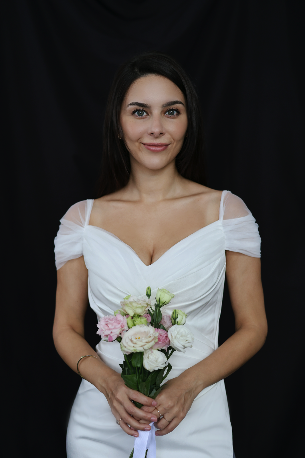 Mona Off-the-Shoulder Tulle Minimal Wedding Dress (Sample) | Bone & Grey