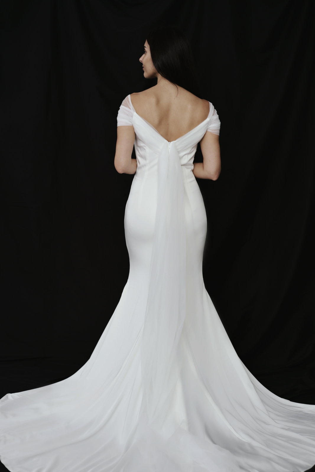 Mona Off-the-Shoulder Tulle Minimal Wedding Dress (Sample) | Bone & Grey