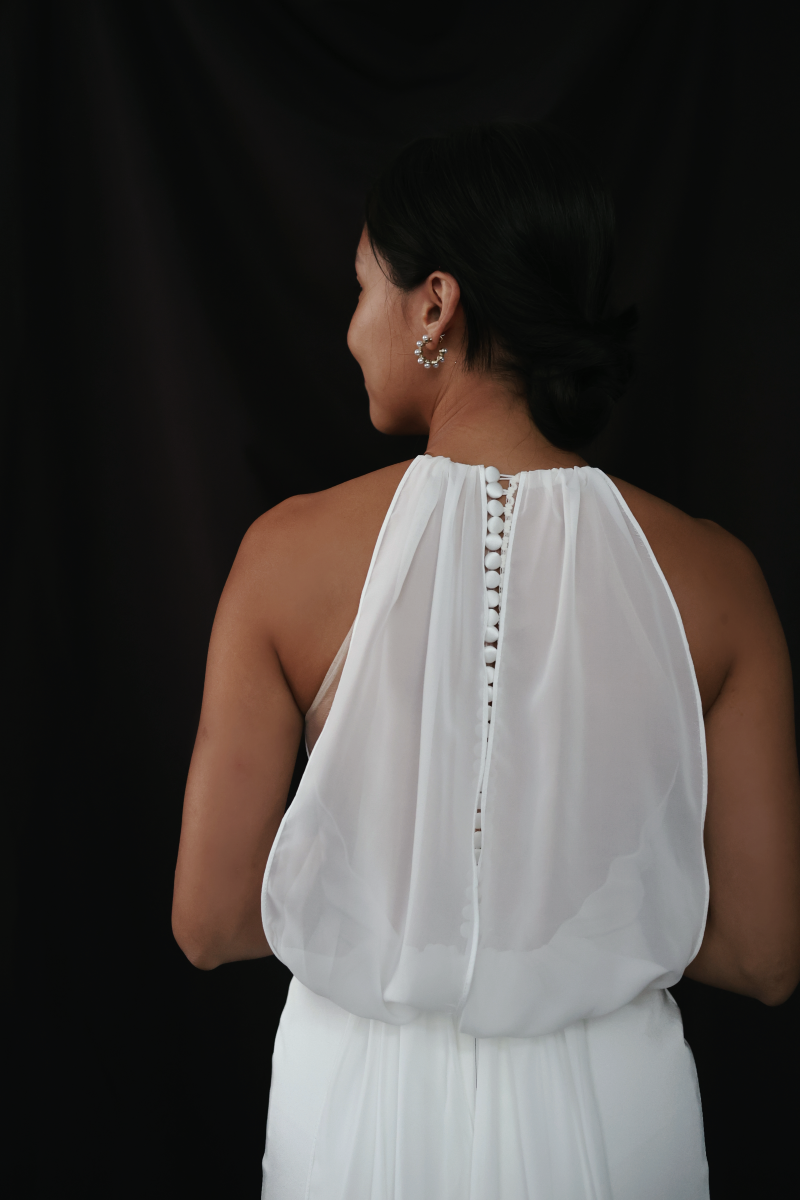 Elise minimal halter wedding gown | Bone and Grey Bridal