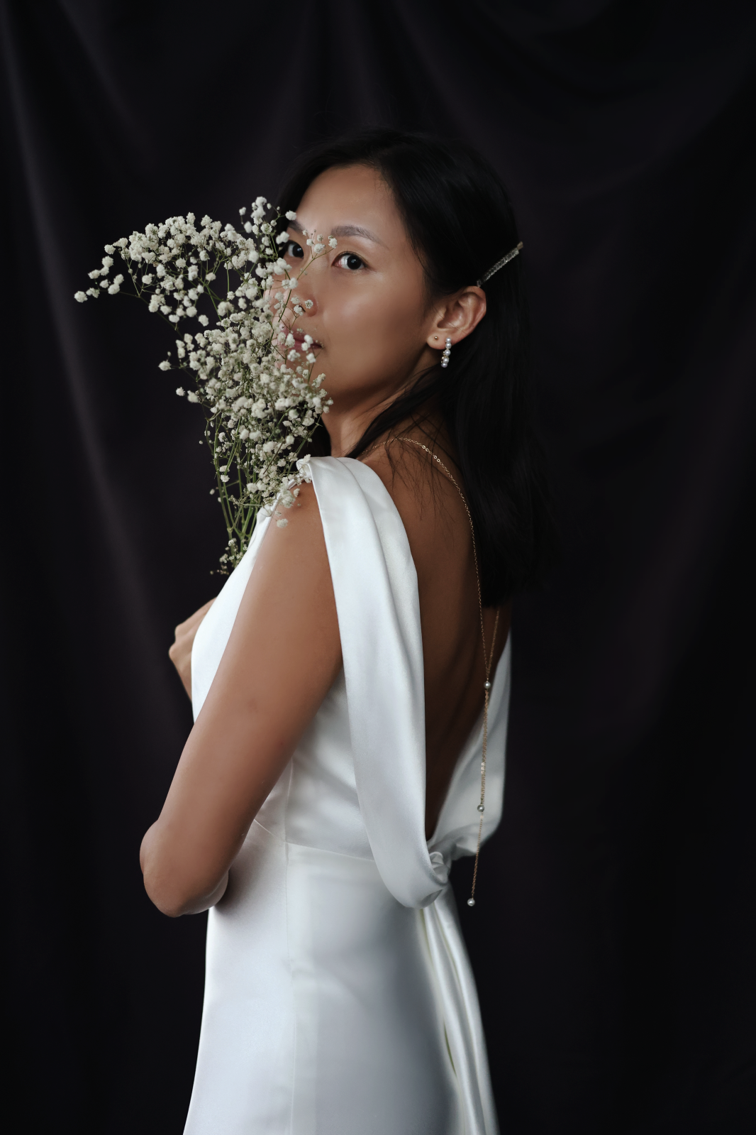Julia Boat Neck Empire Waist Satin Wedding Dress| Bone and Grey Bridal | Minimal wedding Affordable dresses online Singapore Canada USA