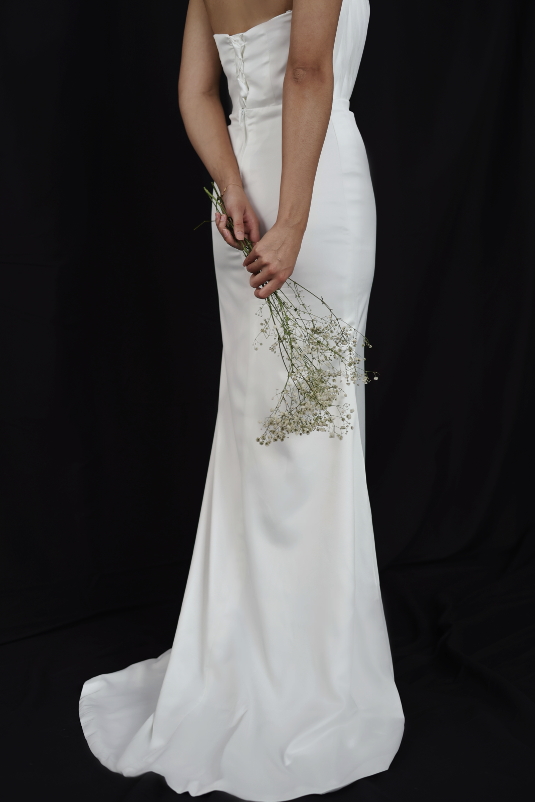 Naya Satin Strapless Tulle Minimal Wedding Dress | Bone & Grey
