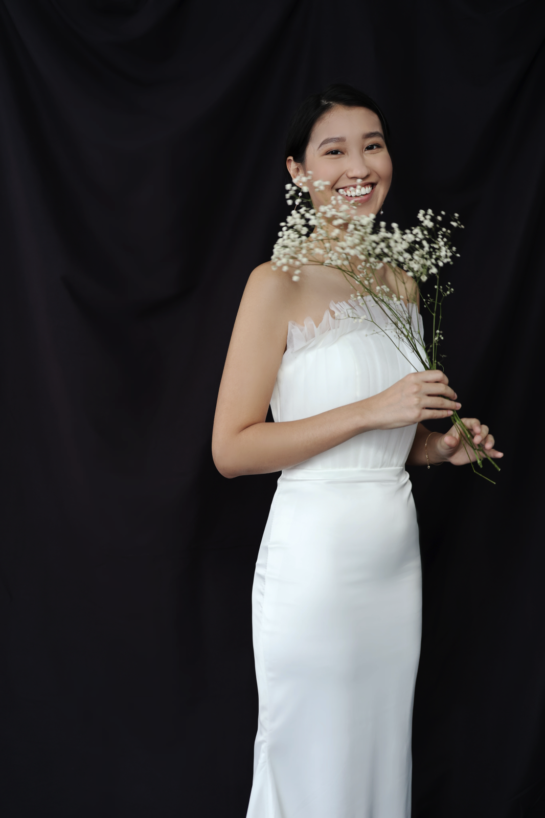 satin column wedding dress Sheath/Column Strapless Ivory Satin Simple Wedding Dress with Slit QW2176 US14 / Ivory