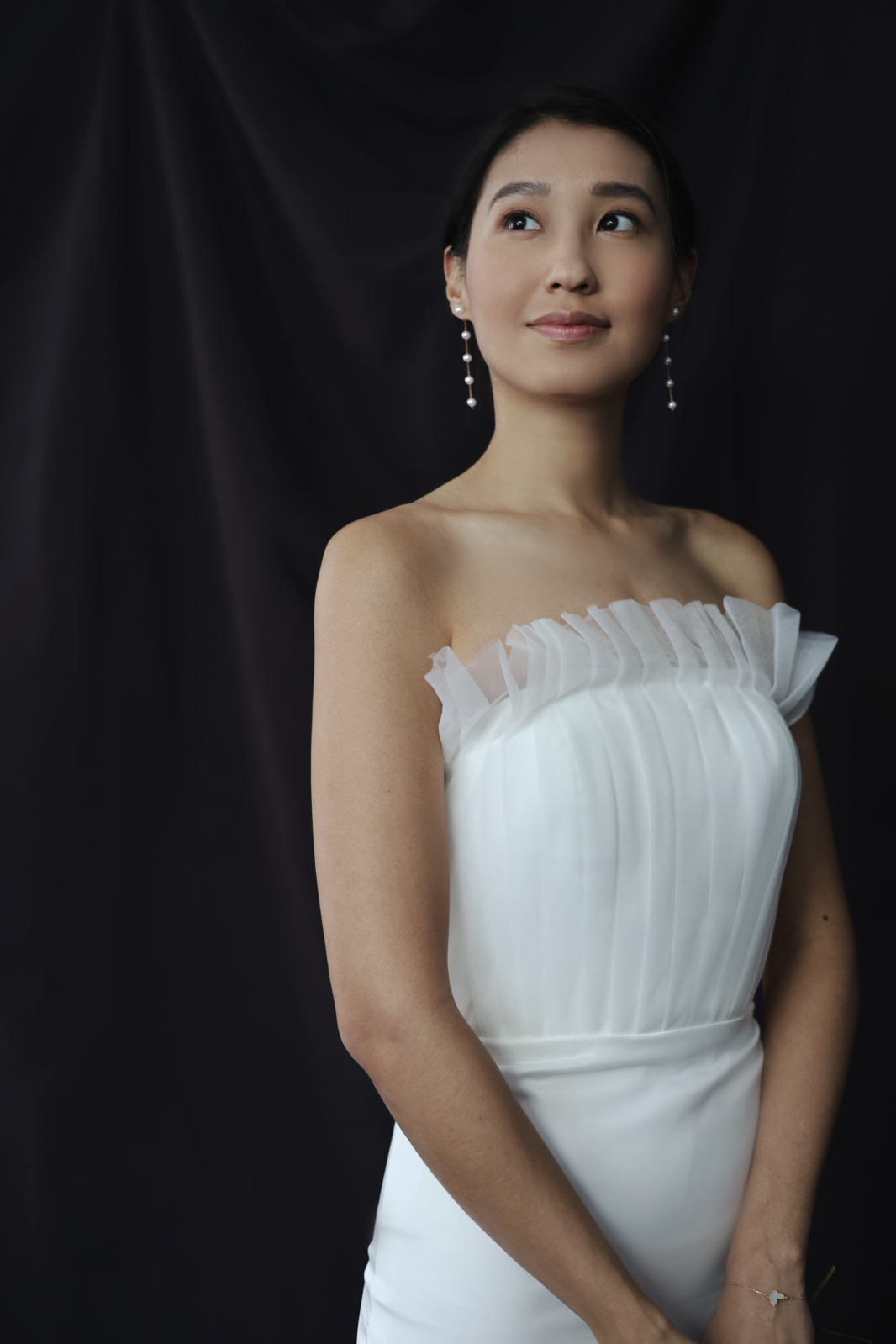Naya Satin Strapless Tulle Minimal Wedding Dress | Bone & Grey
