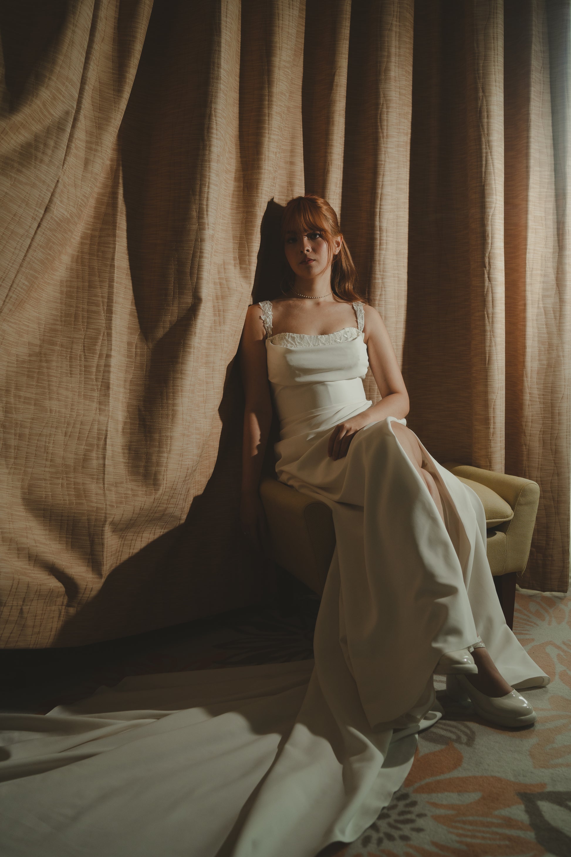 Harper Strapless Straight Square Off-Shoulder Long Sleeves Crepe Column Sheath Wedding Dress | Bone and Grey Bridal | Affordable Minimal Simple Bridal Gowns Online Canada USA Singapore