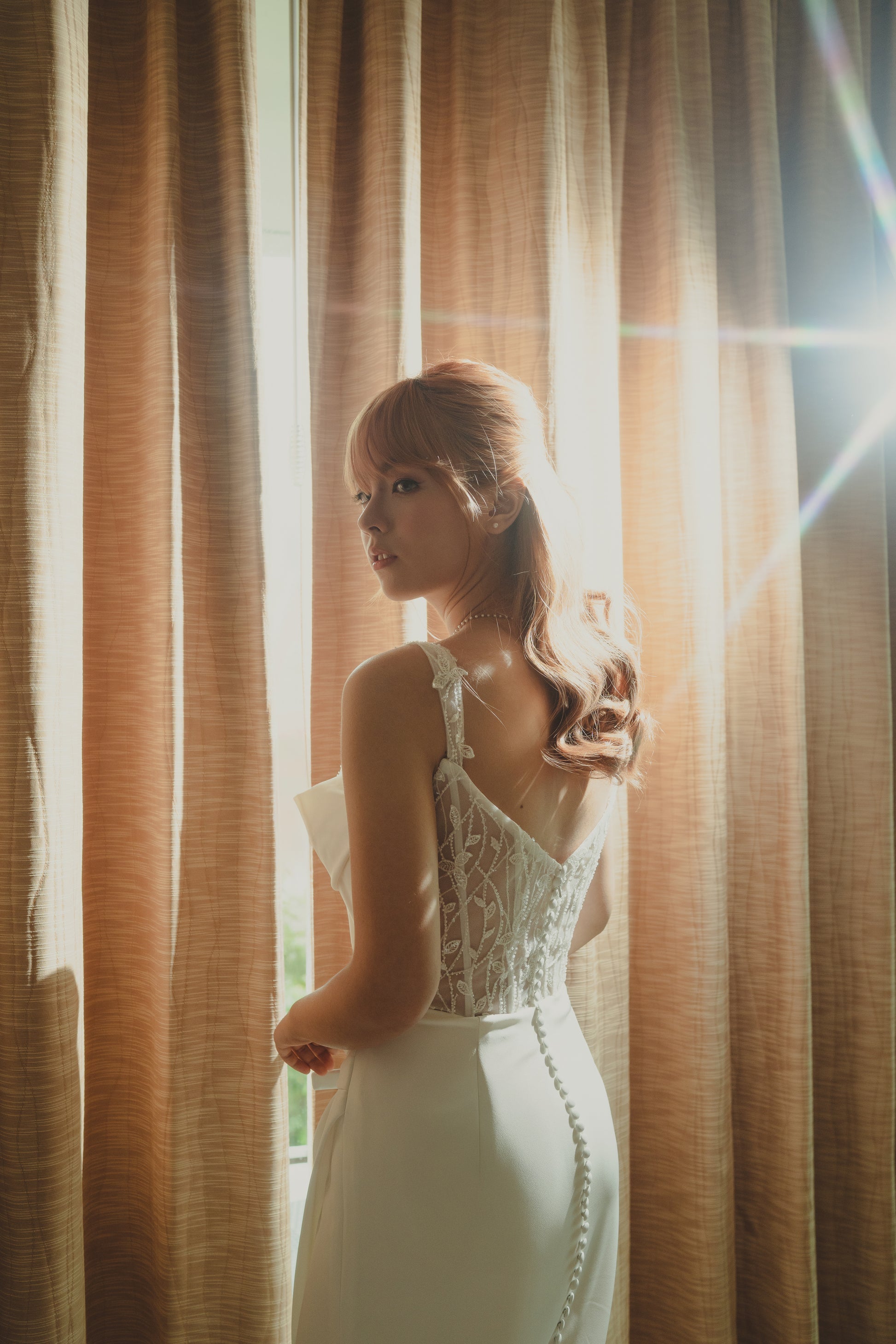 Harper Strapless Straight Square Off-Shoulder Long Sleeves Crepe Column Sheath Wedding Dress | Bone and Grey Bridal | Affordable Minimal Simple Bridal Gowns Online Canada USA Singapore