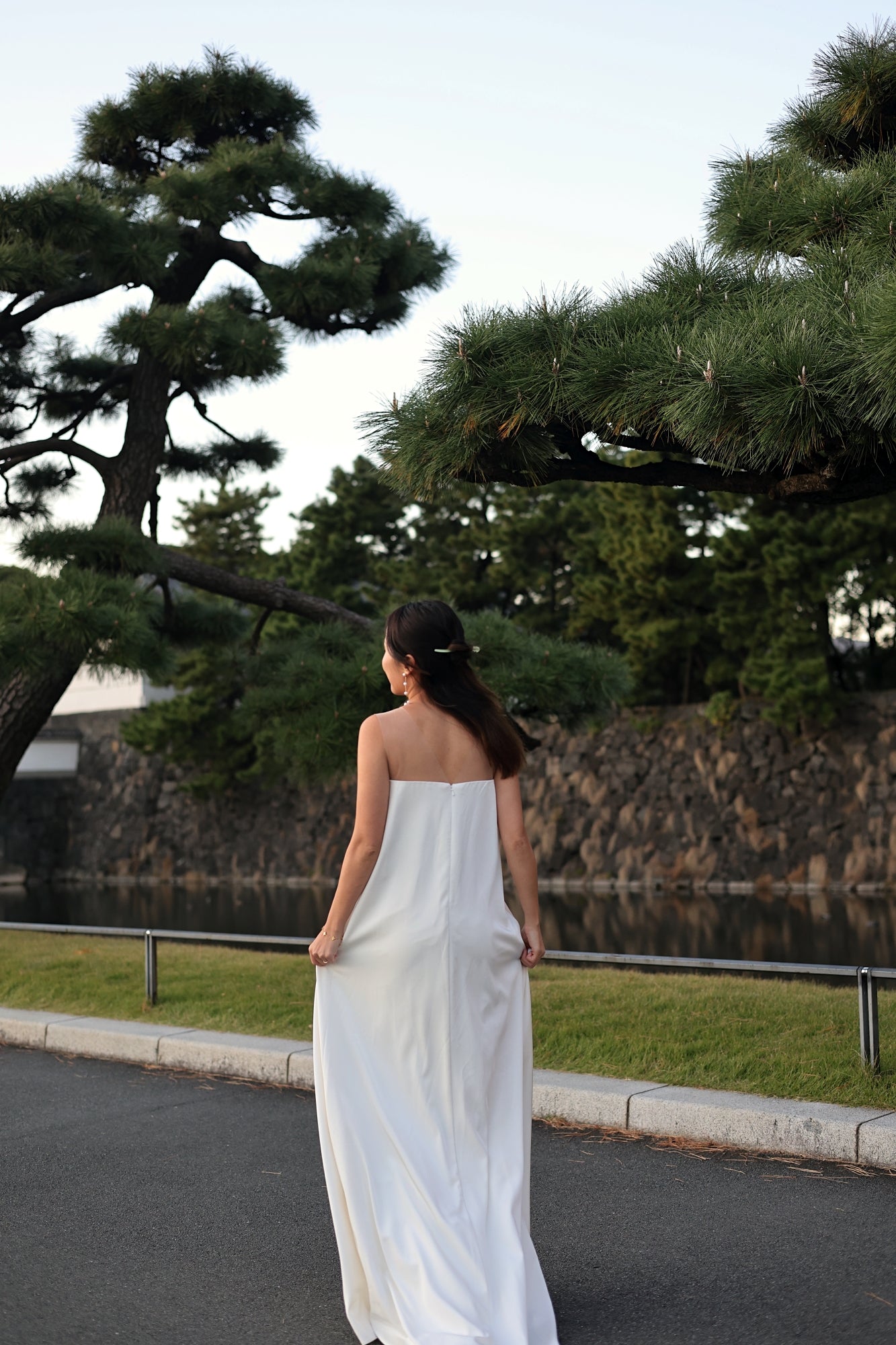 Jade Crescent Neckline Shift Dress with Chiffon Cape Set | Bone and Grey Bridal | Affordable Minimal Wedding Dresses Online Canada USA Singapore