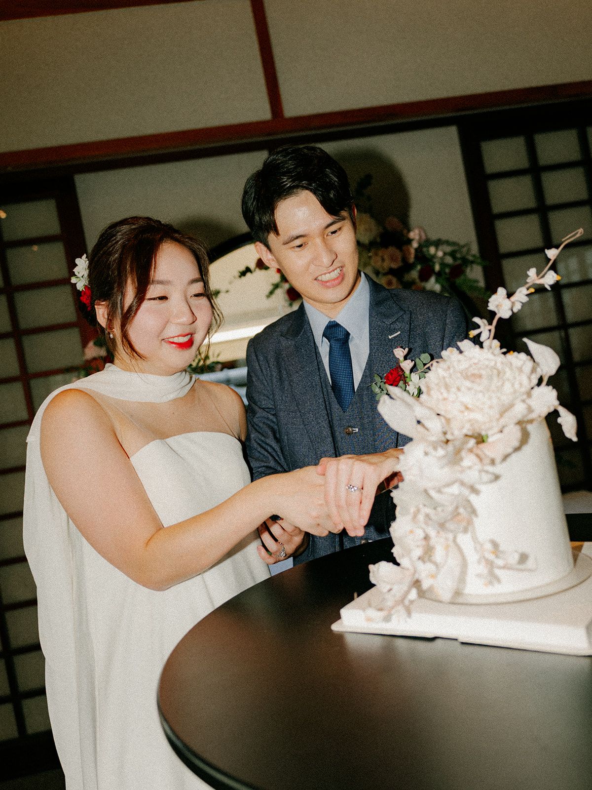 Jade Crescent Neckline Shift Dress with Chiffon Cape Set | Bone and Grey Bridal | Affordable Minimal Wedding Dresses Online Canada USA Singapore