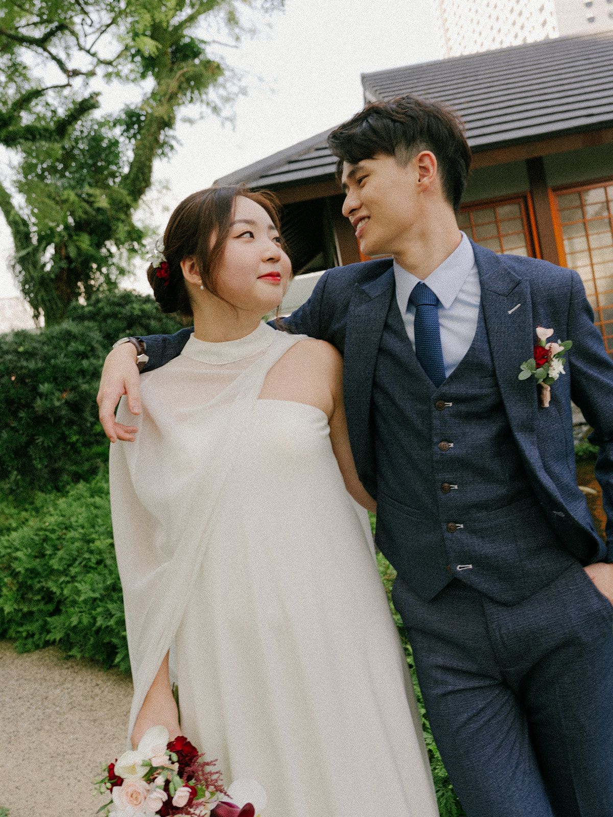 Jade Crescent Neckline Shift Dress with Chiffon Cape Set | Bone and Grey Bridal | Affordable Minimal Wedding Dresses Online Canada USA Singapore