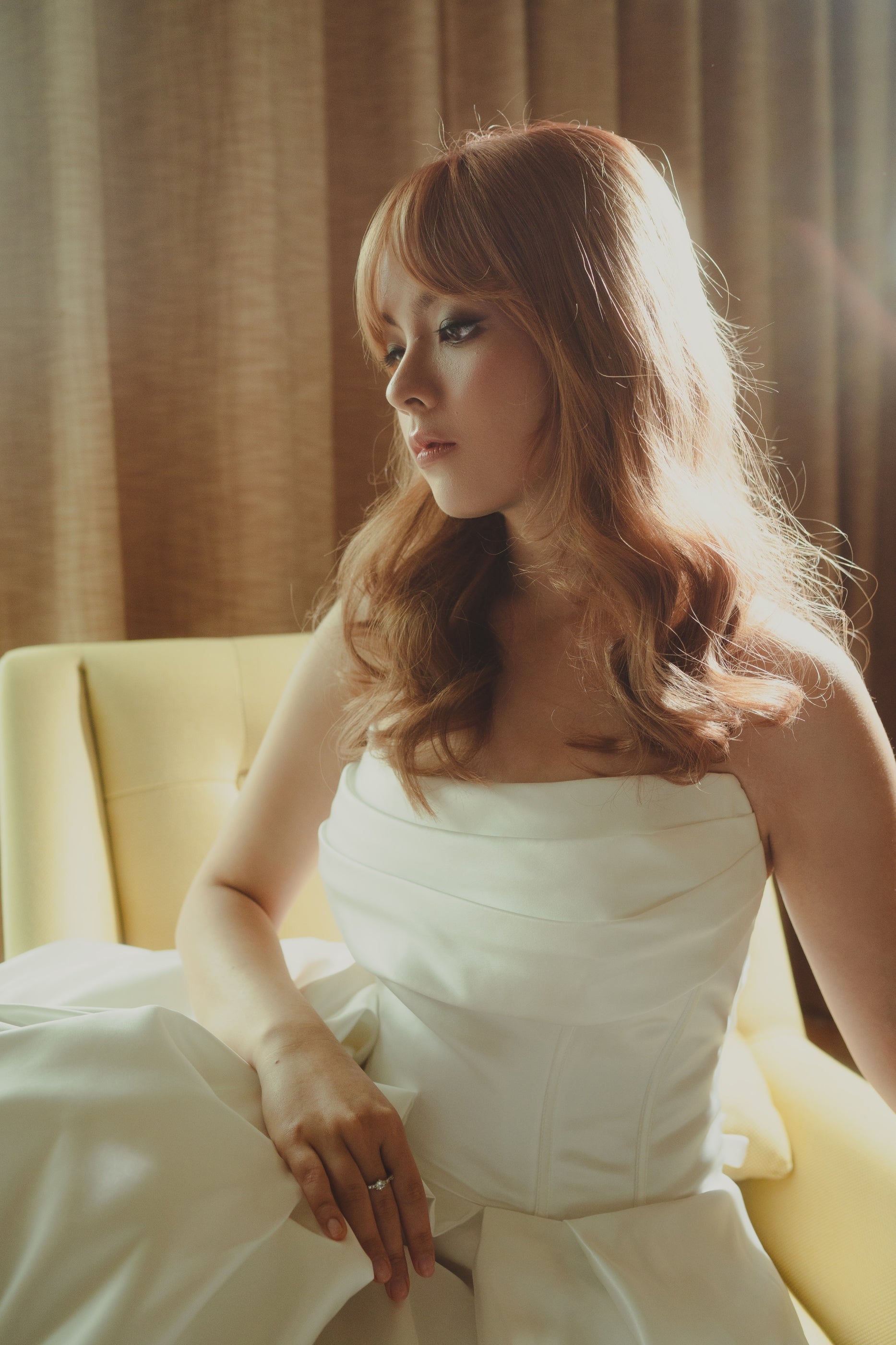 Leah Strapless Off-Shoulder Sleeves Satin A-Line Wedding Dress | Bone and Grey Bridal | Affordable Minimal Simple Bridal Gowns Online Canada USA Singapore