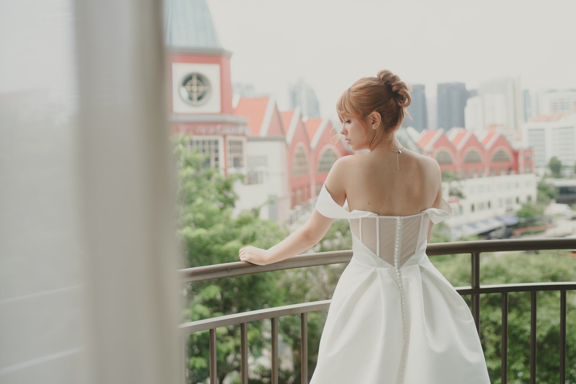 Leah Strapless Off-Shoulder Sleeves Satin A-Line Wedding Dress | Bone and Grey Bridal | Affordable Minimal Simple Bridal Gowns Online Canada USA Singapore