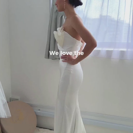 Vera Satin Trumpet Fit n Flare Wedding Dress with Organza | Bone and Grey Bridal | Affordable minimal wedding dresses online Canada Singapore USA