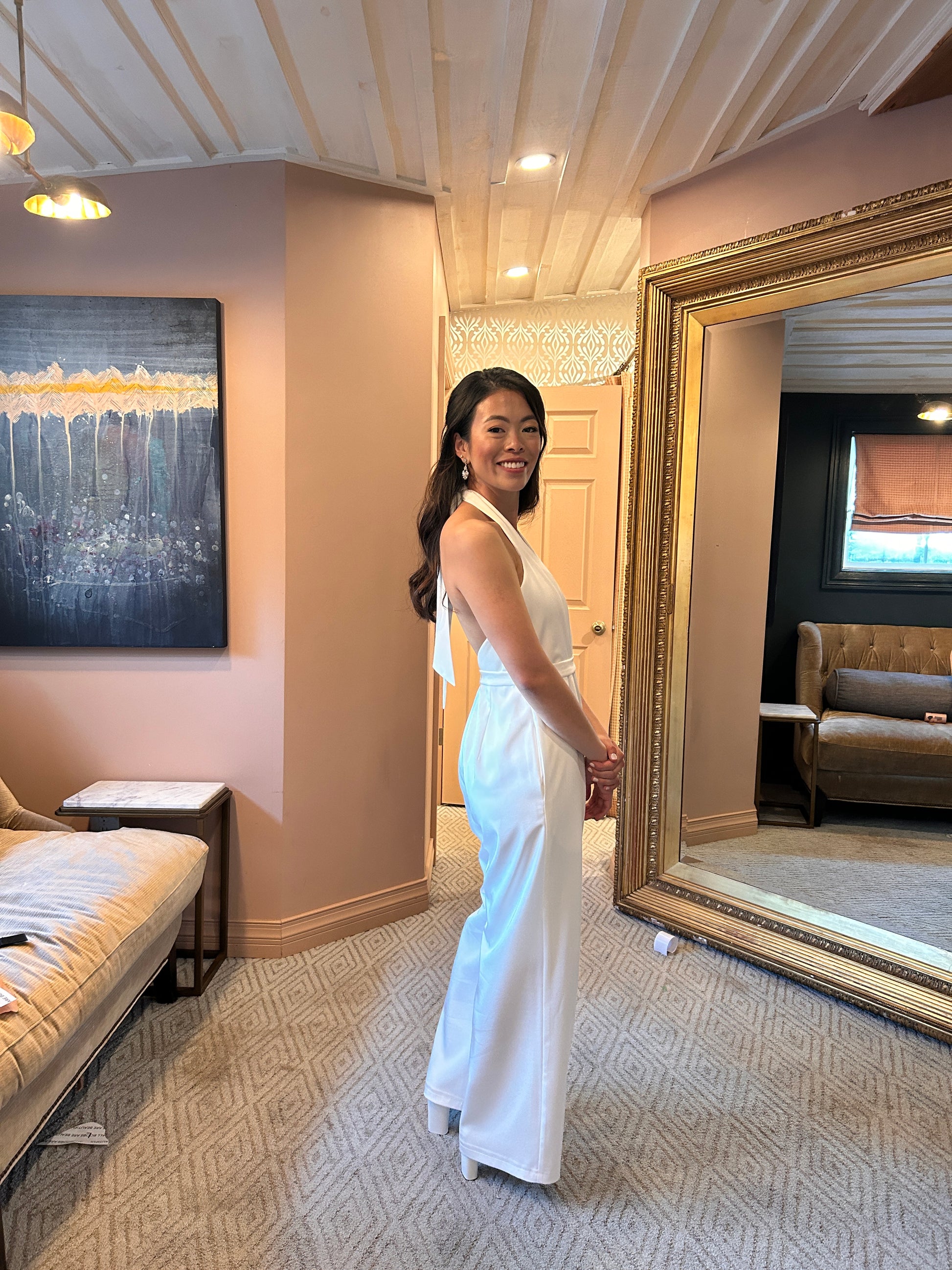 Jennifer Minimal Crepe Bridal Jumpsuit Bone and Grey Bridal