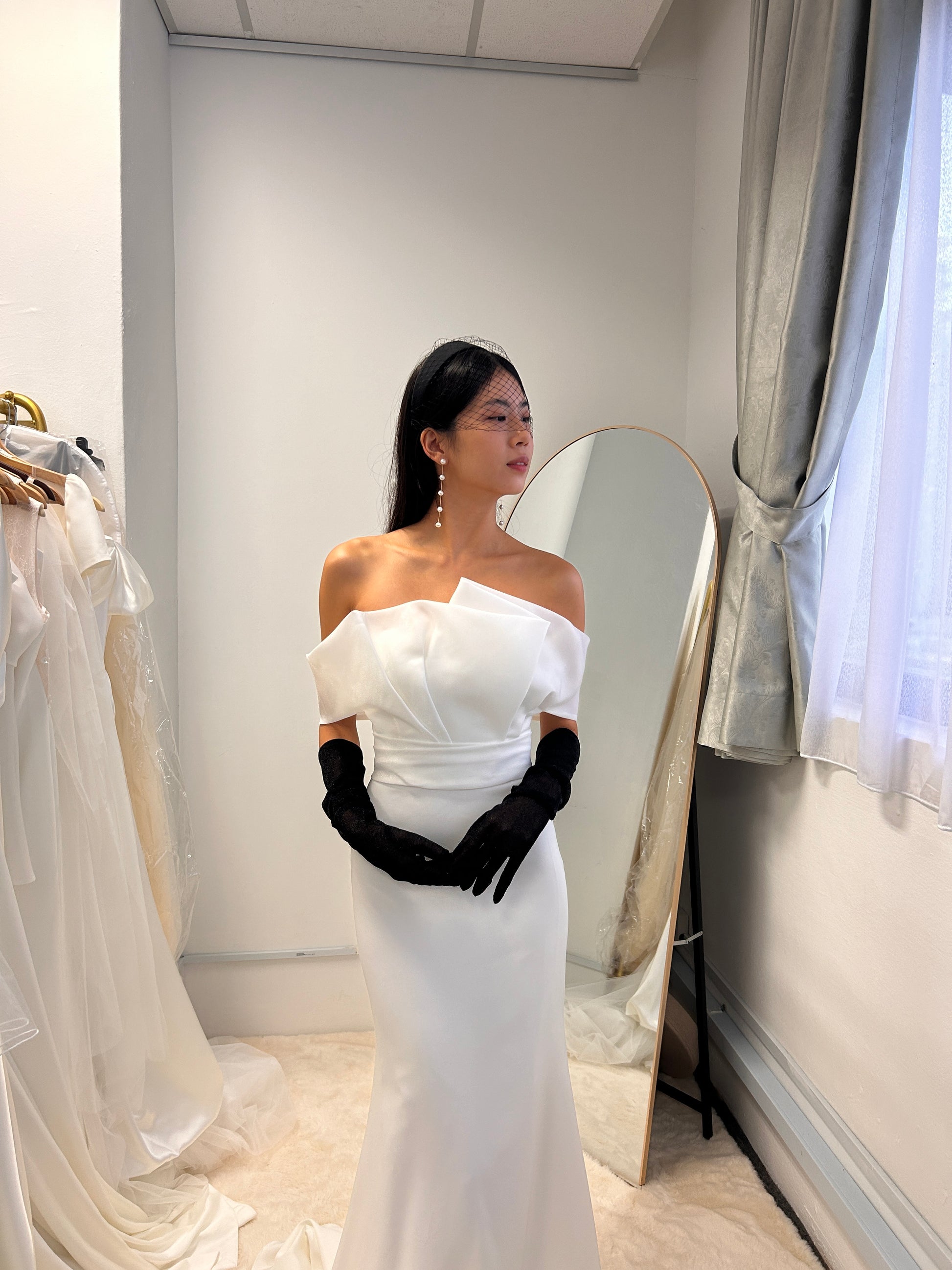 Eden Strapless Asymmetric Neckline Spaghetti Straps Fit & Flare Crepe Organza Wedding Dress | Bone and Grey Bridal | Affordable Minimal Wedding Dresses Online Canada USA Singapore Eden Strapless Asymmetric Neckline Spaghetti Straps Fit & Flare Crepe Organza Wedding Dress | Bone and Grey Bridal | Affordable Minimal Wedding Dresses Online Canada USA Singapore